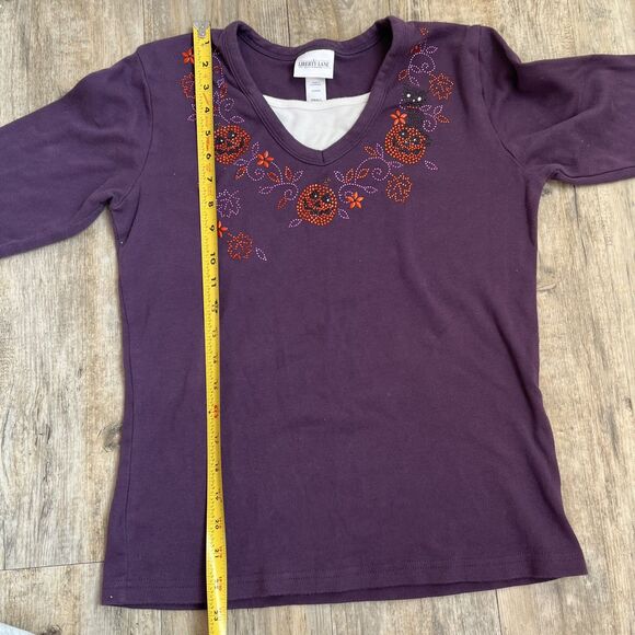 Libery Lane Shirt Halloween Vintage Women's Small Gem Pumpkin Cat Purple Orange - Picture 5 of 7